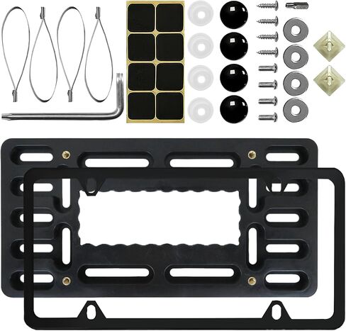 Car Front License Plate Mounting Kit, Aluminum Front Bumper License Plate Bracket with Screws Caps, No Drilling Hole Vehicle Tag Frame Holder Adapter for Truck, Trailer (Black) in Saudi Arabia