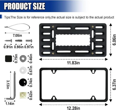 Car Front License Plate Mounting Kit, Aluminum Front Bumper License Plate Bracket with Screws Caps, No Drilling Hole Vehicle Tag Frame Holder Adapter for Truck, Trailer (Black) in Saudi Arabia
