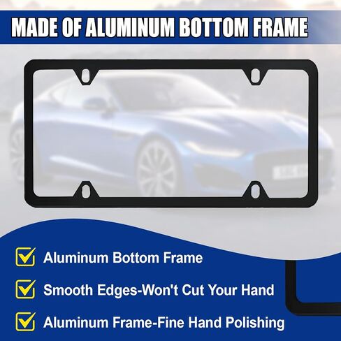 Car Front License Plate Mounting Kit, Aluminum Front Bumper License Plate Bracket with Screws Caps, No Drilling Hole Vehicle Tag Frame Holder Adapter for Truck, Trailer (Black) in Saudi Arabia
