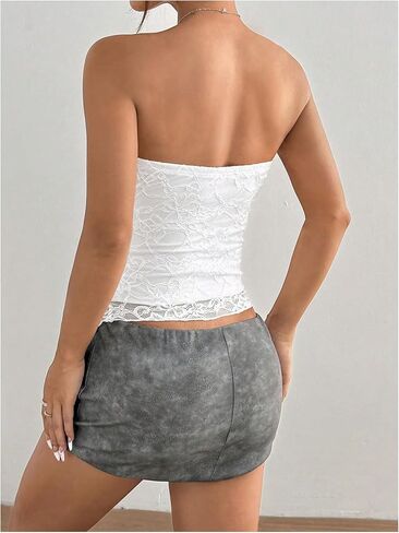 MakeMeChic Women's Floral Lace Strapless Tube Top Ruched Backless Y2k Bandeau Tops in Saudi Arabia