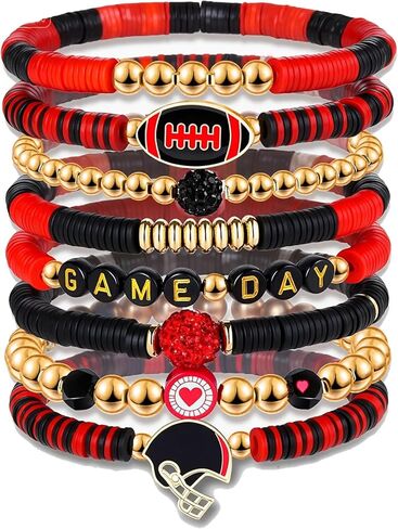Football Bracelets for Women Game Day Bracelets Stacking Bead Stretch Football Mom Bracelet Rugby Helmet Red Black Blue Clay Bracelet Sports Lover Jewelry for Women in Kuwait