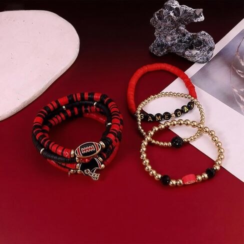 Football Bracelets for Women Game Day Bracelets Stacking Bead Stretch Football Mom Bracelet Rugby Helmet Red Black Blue Clay Bracelet Sports Lover Jewelry for Women in Kuwait