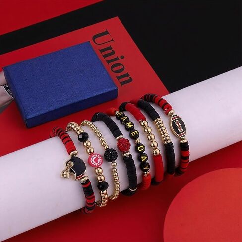 Football Bracelets for Women Game Day Bracelets Stacking Bead Stretch Football Mom Bracelet Rugby Helmet Red Black Blue Clay Bracelet Sports Lover Jewelry for Women in Kuwait
