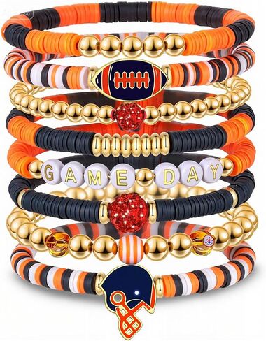 Football Bracelets for Women Game Day Bracelets Stacking Bead Stretch Football Mom Bracelet Rugby Helmet Red Black Blue Clay Bracelet Sports Lover Jewelry for Women in Kuwait