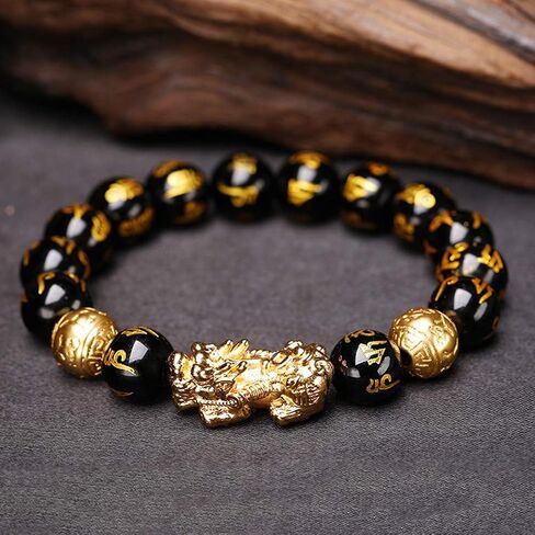 Feng Shui Black Obsidian Wealth Bracelet with Golden Pi Xiu Lucky Wealthy Amulet Bracelet,Bangle Attract Wealth and Good Luck (#93) in Saudi Arabia
