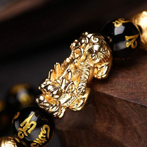 Feng Shui Black Obsidian Wealth Bracelet with Golden Pi Xiu Lucky Wealthy Amulet Bracelet,Bangle Attract Wealth and Good Luck (#93) in Saudi Arabia