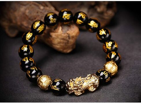 Feng Shui Black Obsidian Wealth Bracelet with Golden Pi Xiu Lucky Wealthy Amulet Bracelet,Bangle Attract Wealth and Good Luck (#93) in Saudi Arabia