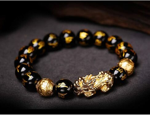Feng Shui Black Obsidian Wealth Bracelet with Golden Pi Xiu Lucky Wealthy Amulet Bracelet,Bangle Attract Wealth and Good Luck (#93) in Saudi Arabia