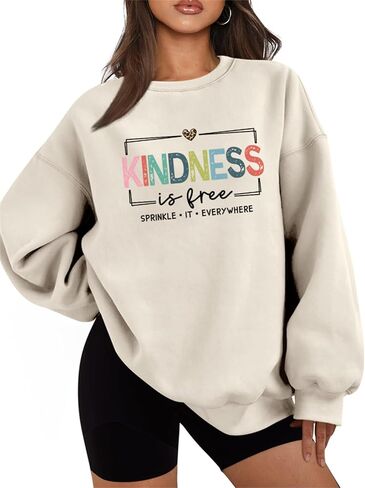 Kindness Is Free Sweatshirt Women Be Kind Fleece Lined Sweatshirt Teacher Teach Inspirational Sayings Pullover Tops in Kuwait