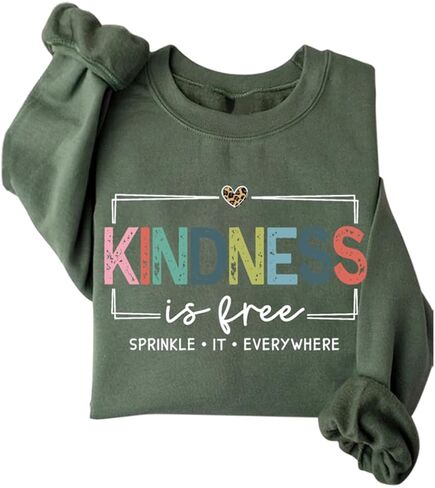 Kindness Is Free Sweatshirt Women Be Kind Fleece Lined Sweatshirt Teacher Teach Inspirational Sayings Pullover Tops in Kuwait