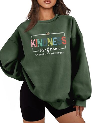 Kindness Is Free Sweatshirt Women Be Kind Fleece Lined Sweatshirt Teacher Teach Inspirational Sayings Pullover Tops in Kuwait