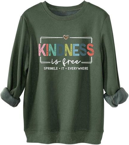 Kindness Is Free Sweatshirt Women Be Kind Fleece Lined Sweatshirt Teacher Teach Inspirational Sayings Pullover Tops in Kuwait