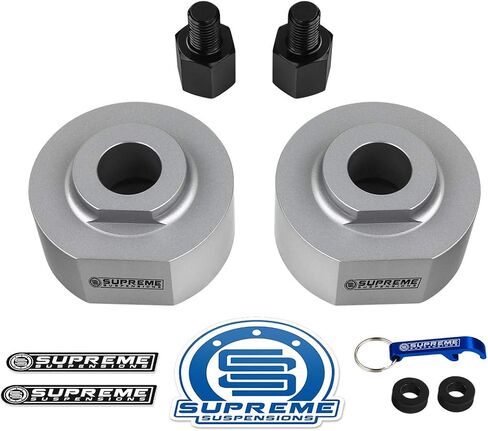 Supreme Suspensions - 2" Front Leveling Kit for 1981-1996 Ford F150 / 1983-1996 Ford Ranger 2WD T6 Billet Aluminum Spring Spacers with 3/4" Stud Extenders (Silver) in Saudi Arabia