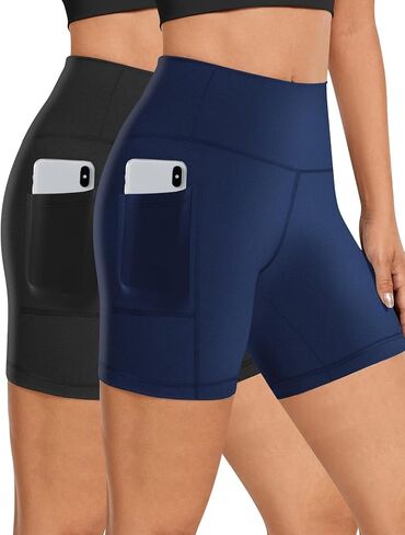 Womens 5" Biker Shorts with Pockets High Waisted Tummy Control Yoga Workout Gym Stretchy Spandex Shorts Leggings Compression Athletic Run Bicycle Cycling Volleyball Exercise Dance Bike Shorts Tights in Saudi Arabia