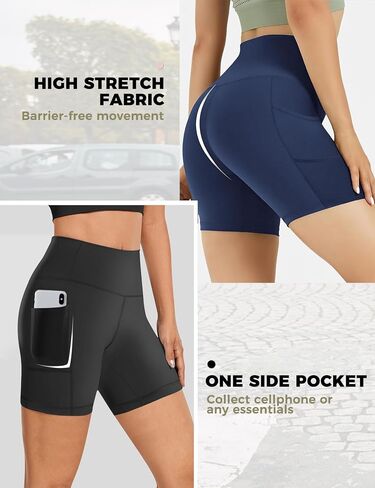 Womens 5" Biker Shorts with Pockets High Waisted Tummy Control Yoga Workout Gym Stretchy Spandex Shorts Leggings Compression Athletic Run Bicycle Cycling Volleyball Exercise Dance Bike Shorts Tights in Saudi Arabia