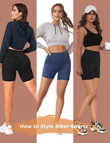 Womens 5" Biker Shorts with Pockets High Waisted Tummy Control Yoga Workout Gym Stretchy Spandex Shorts Leggings Compression Athletic Run Bicycle Cycling Volleyball Exercise Dance Bike Shorts Tights in Saudi Arabia