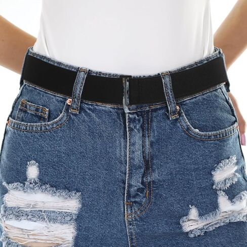Invisible Stretch Belt, No Show Elastic Belt Adjustable Waist Web Strap Black Waist Belt with Flat Buckle for Women Jeans Pants Dresses in Saudi Arabia