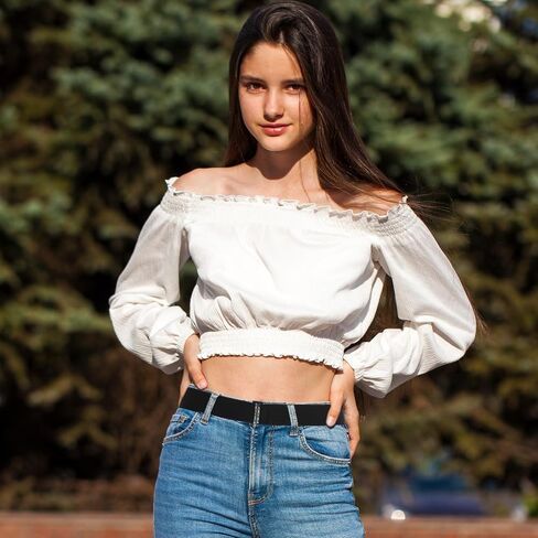 Invisible Stretch Belt, No Show Elastic Belt Adjustable Waist Web Strap Black Waist Belt with Flat Buckle for Women Jeans Pants Dresses in Saudi Arabia