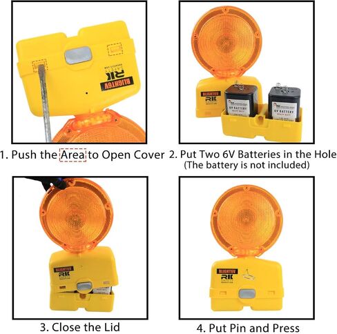(Set of 4) RK Safety BLIGHT-ST Solar Rechargeable Barricade Amber LED Warning Lights | Traffic signal Flashing 2-Sided Visibility, Type A/C, 3-Way Operation Switch | W/Switch Pin and Bolt in Saudi Arabia