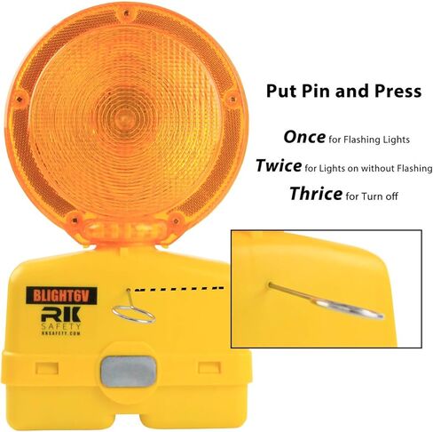 (Set of 4) RK Safety BLIGHT-ST Solar Rechargeable Barricade Amber LED Warning Lights | Traffic signal Flashing 2-Sided Visibility, Type A/C, 3-Way Operation Switch | W/Switch Pin and Bolt in Saudi Arabia