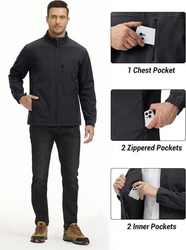 سترات TACVASEN الرجالية التكتيكية معاطف خفيفة الوزن مبطنة بالصوف الناعم مع جيوب مقاومة للماء للتنزه في الهواء الطلق in Kuwait