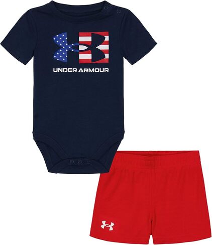 طقم ملابس خارجية للأولاد من Under Armour، سروال متماسك وقميص علوي ومجموعة قصيرة، علم الحرية الأحمر، 6 US in Saudi Arabia