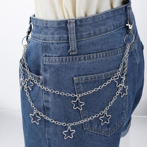 Xindojuz 2 قطعة حزام الخصر نجمة، حزام سلسلة البطن الفضية قابل للتعديل الجينز المعادن الغربية السراويل جيب الشرير الهيب هوب سلاسل المحفظة للنساء الرجال الجسم سلسلة البطن القوطي Y2K الملحقات in Kuwait