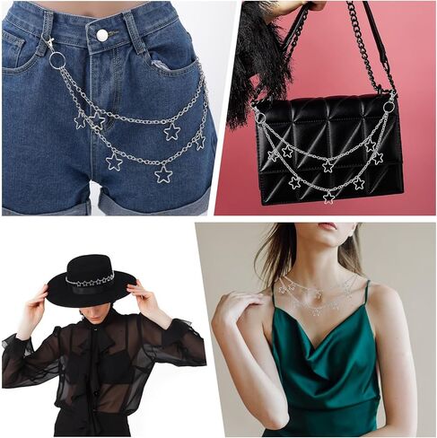 Xindojuz 2 قطعة حزام الخصر نجمة، حزام سلسلة البطن الفضية قابل للتعديل الجينز المعادن الغربية السراويل جيب الشرير الهيب هوب سلاسل المحفظة للنساء الرجال الجسم سلسلة البطن القوطي Y2K الملحقات in Kuwait