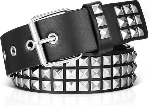 Studded Belt Metal Punk Rock Rivet Y2K Goth Studded Belt for Women Men Grommet Pyramid Accessories with Bright Pyramid Studs for Jeans Pants Black Belts Parties Clubs Daily Wear in Saudi Arabia