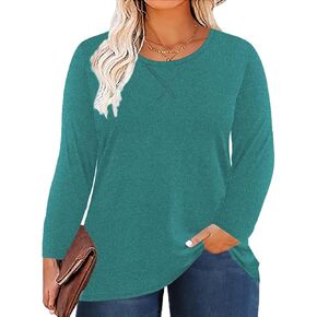 Women's Plus Size Long Sleeve Round Neck Tunics Tops Casual Loose Fit T Shirt Blouse in Kuwait