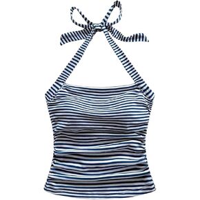 Women's Y2k Halter Tops Open Back Ruched Striped Tie Back Sleeveless Summer Going Out Cami Tops in Kuwait
