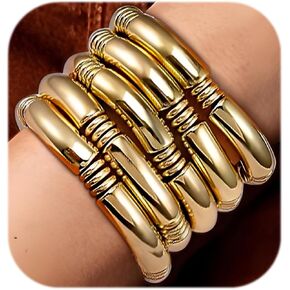 KOSMOS-LI الذهب لوحة مكتنزة أساور أساور للنساء الطبقات الخيزران موجة أنبوب أساور ممتدة المجوهرات in Kuwait