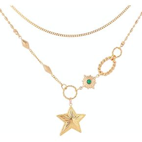 قلادة ذهبية أنيقة للنساء - عقد عصري متعدد الطبقات مع قلادة نجم البحر والفيروز، مجوهرات فريدة مطلية بالذهب عيار 14 قيراط للنساء in Kuwait