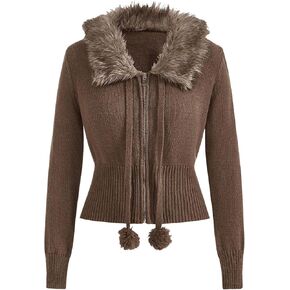 Verdusa Women's Zip Up Long Sleeve Knit Cardigan Sweater Fuzzy Crop Jacket Outerwear Early Fall Outfits 2025 in Saudi Arabia