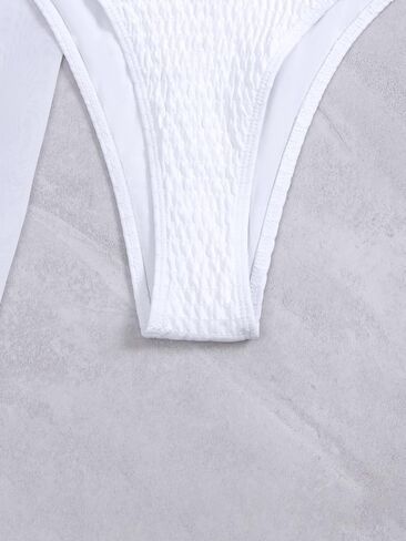 WDIRARA Women's Cut Out Ring Bandeau 3 Piece Bikini Set Swimsuit Smocked Bathing Suits with Cover Up in Saudi Arabia