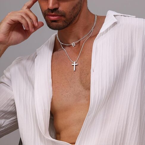 Easter Gifts Cross Necklace for Men Boy Initial Cross Chain Pendant Necklace Religious Gifts Christian Jewelry Gift for Men Boy in Kuwait