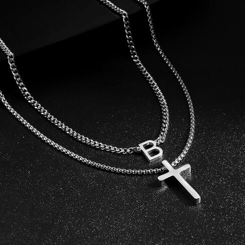 Easter Gifts Cross Necklace for Men Boy Initial Cross Chain Pendant Necklace Religious Gifts Christian Jewelry Gift for Men Boy in Kuwait