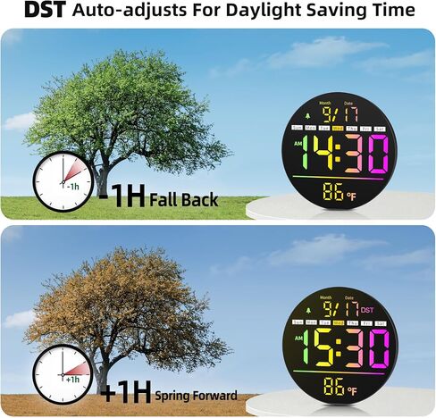 ساعة حائط رقمية، ساعة رقمية مستديرة مقاس 8 بوصة مع شاشة عرض كبيرة، ألوان 11RGB، جهاز تحكم عن بعد، سطوع تلقائي، درجة الحرارة، التوقيت الصيفي، ضوء ليلي، منبه، مؤقت العد التنازلي للفصل الدراسي/غرفة النوم/المكتب in Kuwait