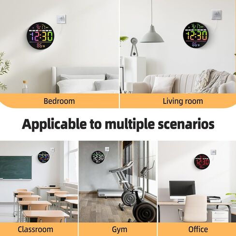 ساعة حائط رقمية، ساعة رقمية مستديرة مقاس 8 بوصة مع شاشة عرض كبيرة، ألوان 11RGB، جهاز تحكم عن بعد، سطوع تلقائي، درجة الحرارة، التوقيت الصيفي، ضوء ليلي، منبه، مؤقت العد التنازلي للفصل الدراسي/غرفة النوم/المكتب in Kuwait