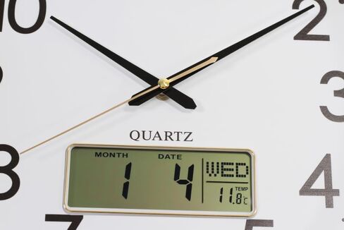 Round Wall Clock 13 Inch Silent Non-Ticking Battery Operated Analog with Digital Display for Month Date Day of The Week and Temperature Study Living Room Kitchen and Home Decor（Gold-LCD） in Saudi Arabia