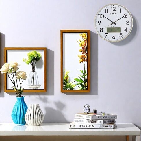 Round Wall Clock 13 Inch Silent Non-Ticking Battery Operated Analog with Digital Display for Month Date Day of The Week and Temperature Study Living Room Kitchen and Home Decor（Gold-LCD） in Saudi Arabia