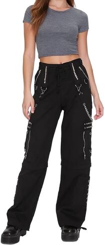 Gothic Men Black Chrome Trousers Punk Rock Studs Metal/Chain Trouser Pant/USA in Saudi Arabia
