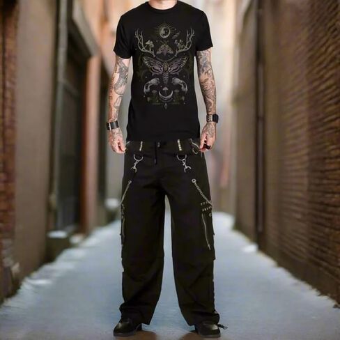 Gothic Men Black Chrome Trousers Punk Rock Studs Metal/Chain Trouser Pant/USA in Saudi Arabia