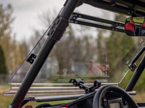 SuperATV Scratch-Resistant Flip Windshield for Polaris RZR XP/XP 4 Turbo (2016-2018 Without Ride Command) -Made of Polycarbonate -XR Optic Hard Coating -Can be Closed, Vented, or Fully Open - USA Made in Saudi Arabia