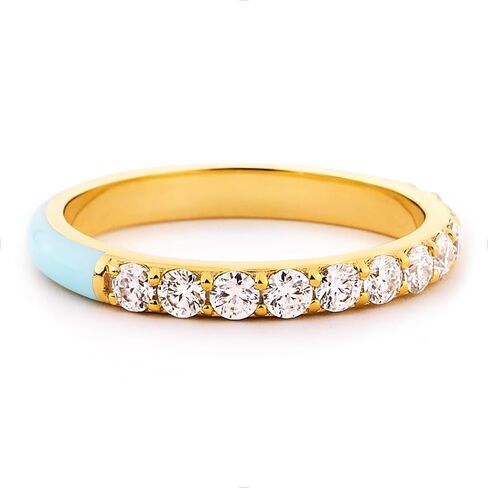 STORYJEWELLERY خواتم قابلة للتكديس للنساء، أساور زفاف للنساء، خاتم المينا، خاتم أزرق، خواتم زركونيا مكعبة مطلية بالذهب عيار 18 قيراط، هدايا لها in Kuwait