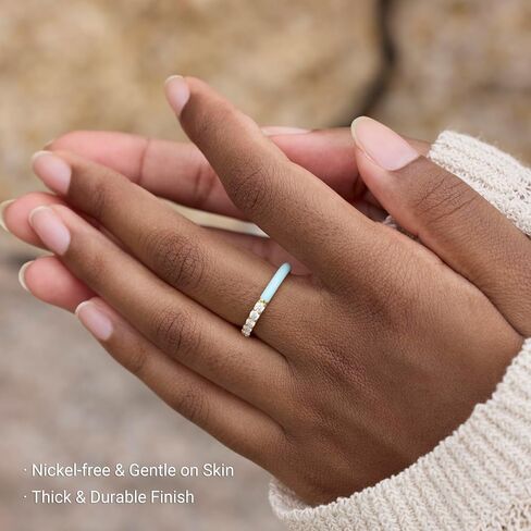 STORYJEWELLERY خواتم قابلة للتكديس للنساء، أساور زفاف للنساء، خاتم المينا، خاتم أزرق، خواتم زركونيا مكعبة مطلية بالذهب عيار 18 قيراط، هدايا لها in Kuwait
