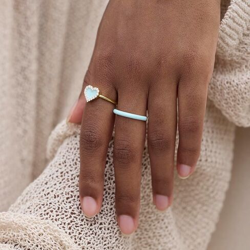 STORYJEWELLERY خواتم قابلة للتكديس للنساء، أساور زفاف للنساء، خاتم المينا، خاتم أزرق، خواتم زركونيا مكعبة مطلية بالذهب عيار 18 قيراط، هدايا لها in Kuwait