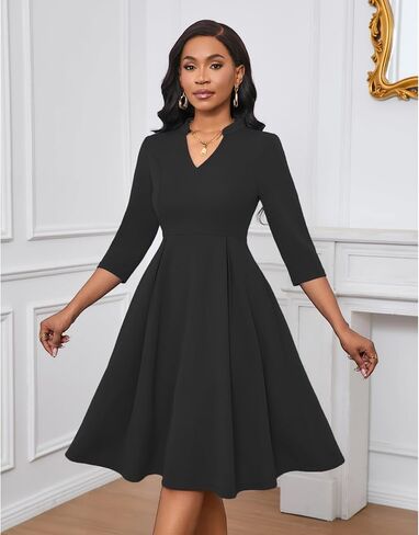 Max2co Midi Dresses for Women Semi Formal Fit and Flare A-Line Swing Dress 3/4 Sleeve Church Cocktail Dress with Pockets in Kuwait