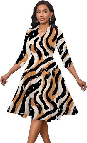Max2co Midi Dresses for Women Semi Formal Fit and Flare A-Line Swing Dress 3/4 Sleeve Church Cocktail Dress with Pockets in Kuwait