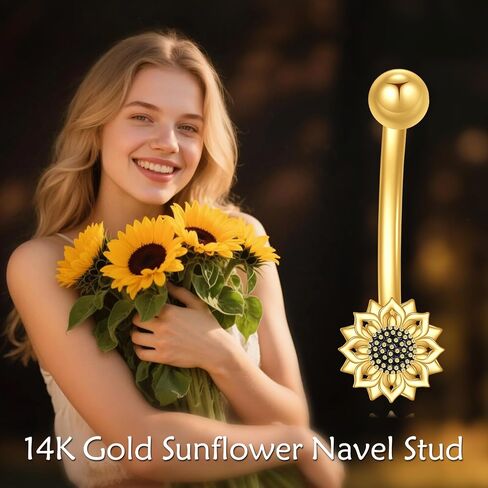 DOVRAN 14K Gold Sunflower Daisy Belly Button Rings for Women 14K Yellow Gold Belly Rings Flower Belly Navel Piercing Jewelry in Saudi Arabia